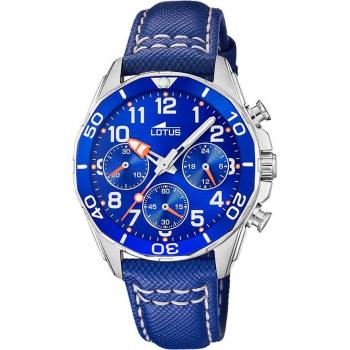 Reloj Lotus Junior 18859/1 Cronógrafo para Niño con Esfera Azul, Caja de Acero Inoxidable y Correa de Piel Azul Impermeable