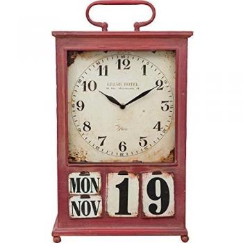 Reloj de sobremesa de hierro con calendario acabado rojo envejecido 29,5x15,5x53 cm