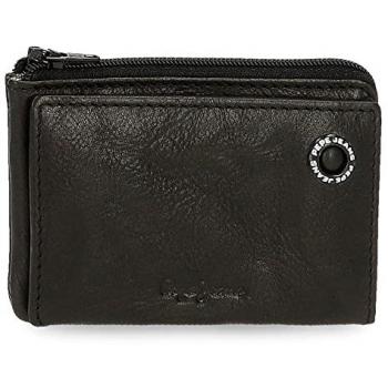 Portadocumentos y Monedero Tarjetero Pepe Jeans Badge Negro con Protección RFID, Piel, Talla Única