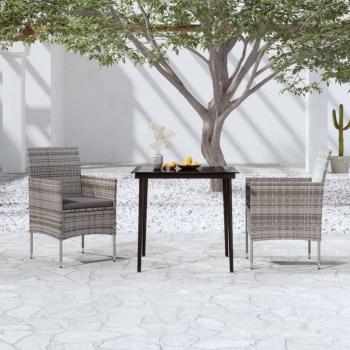 Juego de comedor de jardín 3 piezas con cojines gris y negro vidaXL