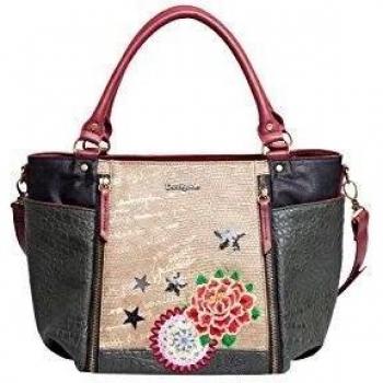 Desigual BOLS_SEVILLA CAMILA - Bolso de hombro de material sintético mujer, color marrón, talla 22x29x15 cm