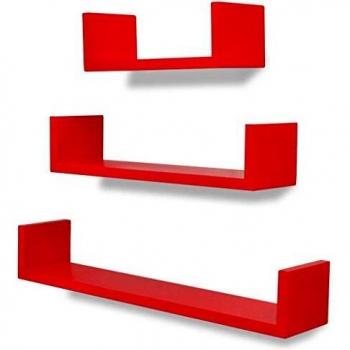 vidaXL 3 estantes exhibidores flotantes pared forma U tablero DM rojo libro/DVD