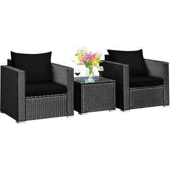 3-Piece Patio Rattan Wicker Furniture Set - Black