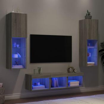 Muebles TV pared con LED 5 piezas madera ingeniería gris Sonoma