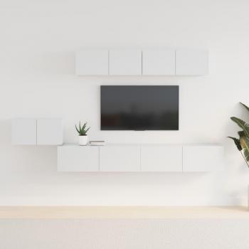 Set de muebles para TV 5 piezas madera contrachapada blanco brillo 100 x 30 x 30 cm