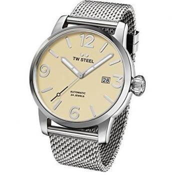 TW Steel Maverick Men's Automatic Watch with Beige Dial Analogue Display and Grey Stainless Steel Bracelet MB6