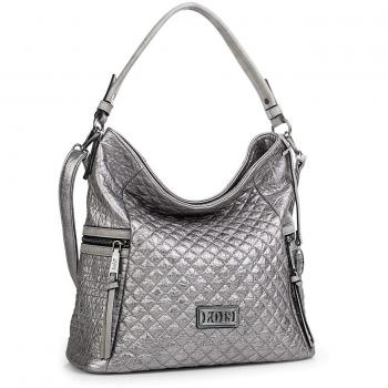 Lois - 94870 Bolso Bandolera Hobo Ajustable. Asa Grande y Bandolera. Cierre con Cremallera. Bolsillo detrás con Cremallera. Incluye Llavero. Piel sintética Polipiel, Color Plata
