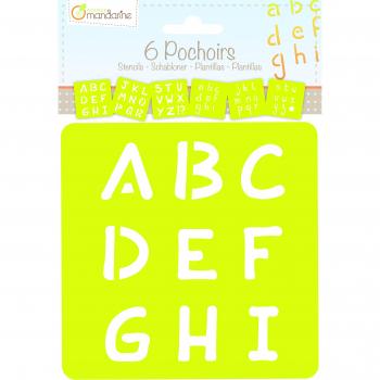 Avenue Mandarine 42450MD - Un lot de 6 pochoirs 15,4x22,3 cm avec notice incluse, Alphabet