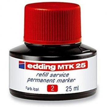 Tinta de recambio edding MTK 25 - rojo - 25 ml - con sistema capilar, ideal para rellenar de forma limpia y sin complicaciones casi todos los rotuladores permanentes edding