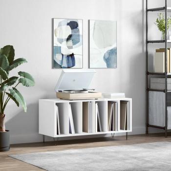 Soporte de disco móvil de madera multicapa blanco pulido 100x38x48 cm