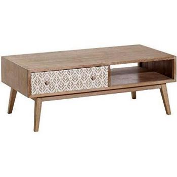 Mesa de Centro con 1 cajón de Madera y DM nórdica Blanca y Natural de 120x60x45 cm - LOLAhome