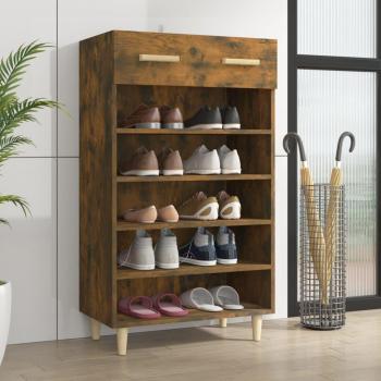 Mueble zapatero de madera contrachapada en roble ahumado, dimensiones 60x35x105 cm, color marrón