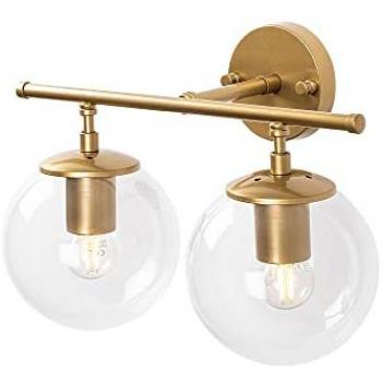 Aplique de pared recto de metal dorado brillante, 2 luces E14, 36x24x16 cm