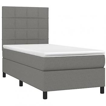 Cama Box Spring con Colchón y Luces LED, Tela Gris Oscuro, 90x200 cm