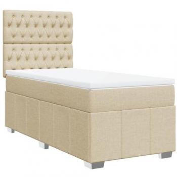 Cama box spring con colchón tela color crema 90x190 cm