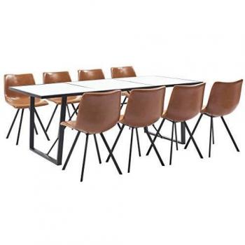 vidaXL Juego Comedor 9 Piezas de Cuero Sintético Mobiliario Decoración Interior Casa Hogar Robusto Duradero Resistente Funcional Práctico Útil Coñac