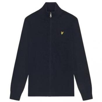 Lyle & Scott Men's Navy Lambswool Blend Zip-Up Cardigan Sweater - XXL