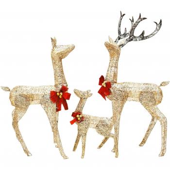 Gold Christmas Reindeer Family Set of 3 with 201 LEDs