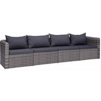 4-Piece Grey Poly Rattan Garden Sofa Set with Cushions