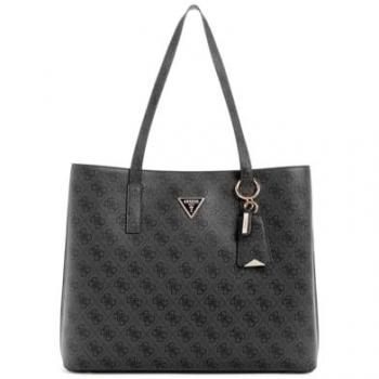 Guess Meridian Shopper Bag, Shoulder Bag, Female, Gray, Size: ONE SIZE, Black Shoulder Bag with Multiple Compartments