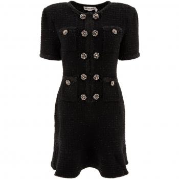 Self-Portrait Women's Knit Dress With Buttons in Black, Size Large, AW24 Color 085S Color B, Short Dress, Black Dress Collection