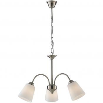 Lámpara colgante Lume 3 bombillas metal con difusor de cristal níquel, dimensiones 55,5x37,9 cm, diseño con varios brazos y pantallas de cristal