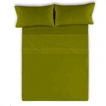 Es-Tela - Juego de sábanas liso con biés, color pistacho, cama de 150 cm