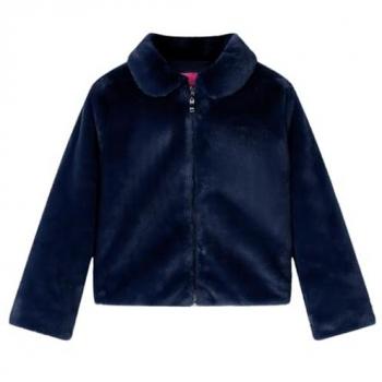 Chaqueta Infantil Abrigo de Manga Larga Cuello Vuelto en Cuero Sintético Azul Marino 140