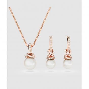 Set de colgante y pendientes Swarovski Originally bañado en oro rosa con perlas de cristal y circonitas transparentes