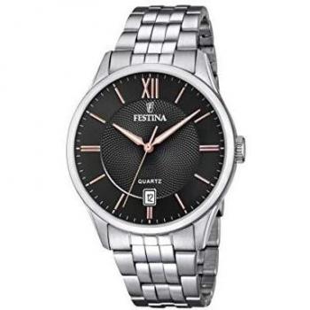 Reloj Festina Classics F20425/6 para Hombre con Esfera Negra y Caja de Acero Inoxidable 316L Plateado