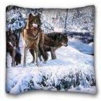 Custom Característica (animales lobos nieve de invierno River Forest Arte) Tamaño de la funda de almohada de DIY 16 x16 adecuado para queen-bed pc-purple-2549