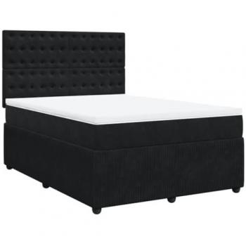 Cama box spring con colchón de muelles en terciopelo negro 140x190 cm