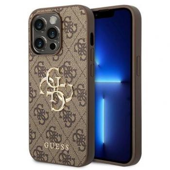 Custodia Híbrida Guess 4G con Gran Logo Metálico para iPhone 15 Pro - Marrón