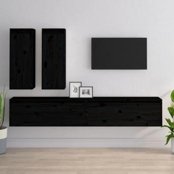Mueble para TV vidaXL 4 piezas madera maciza de pino negro