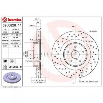 Disco de freno BREMBO 09.C828.11, frente, ventilado, altamente carbonizado, 1 pieza