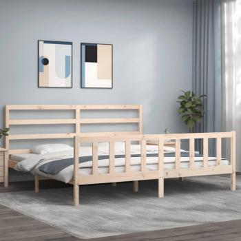 Cama solar sin colchón 200x200 cm madera maciza de pino con estructura de cama y cabecero de madera maciza en color marrón