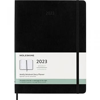 Agenda Semanal 2023 Moleskine XL Tapa Blanda Negra, 12 Meses, 19 x 25 cm