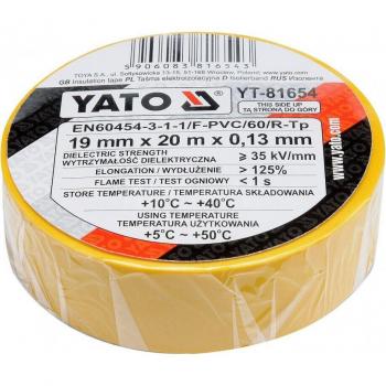 Cinta aislante Yato YT-81654, 20 m, Cloruro de polivinilo (PVC), Amarillo