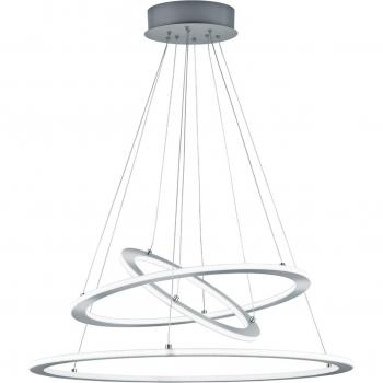Lámpara colgante LED regulable de acero en diseño de 3 anillos, acabado níquel, diámetro de 80 cm