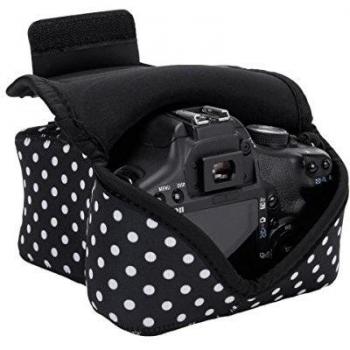 USA Gear DSLR - Funda para cámara Digital con protección de Neopreno, Correa para cinturón y Accesorios de Almacenamiento, diseño de Lunares, Compatible con Canon, Nikon, Sony, Olympus, Pentax, etc.