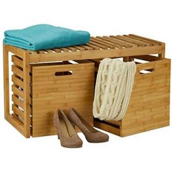 Banco Zapatero de Bambú con 2 Cajas de Almacenamiento para Recibidor, Pasillo y Baño, 44,5 x 80 x 40 cm