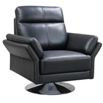 Sillón pivotante de piel de búfalo LICEU - Negro - Diseño contemporáneo y gran confort