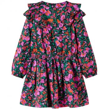 Vestido de Niños de Manga Larga Estampado de Flores Rosa Chillón 140