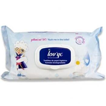Lov'yc Toallitas Húmedas Papel Higiénico U. Con Camomila, Biodegradable, Blanco, 80 Unidad