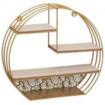 Estantería Redonda de Pared en Metal y Madera con Acabado en Oro - Diseño Contemporáneo