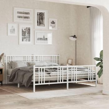 Cama pediátrica de metal con cabecero y pie en color blanco, dimensiones 183x213 cm