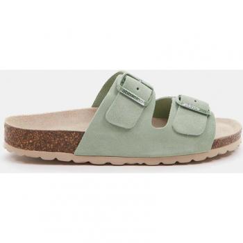 Sandalias Abbacino - 40085, sandalias planas de mujer de serraje combinado en color verde