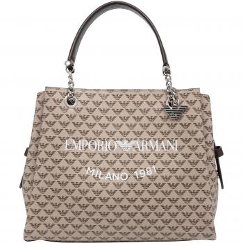 Bolso de mano de mujer Emporio Armani con multilogo y logo estampado en color beige