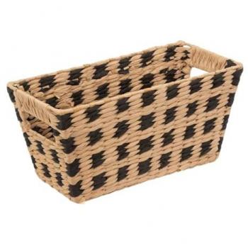 Cesta de almacenamiento trenzada natural y negra - 15 x 31 cm - Papel y hierro