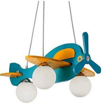 Colgante de avión contemporáneo azul y amarillo, 3 luces E14, Ideal Lux Avion
